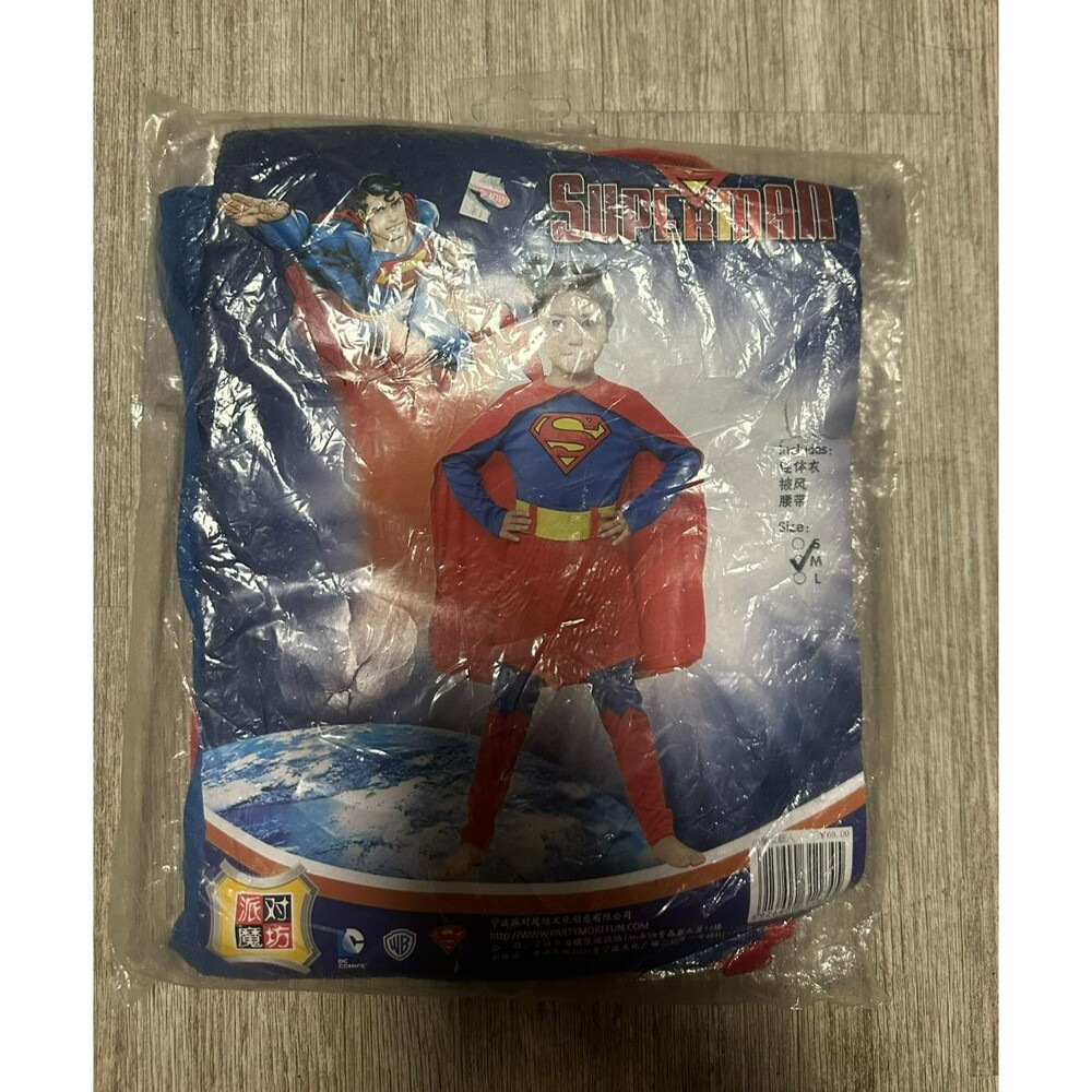 Partymorefun Superman Child's Costume Size Medium 7/8 Jumpsuit & Cape New Sealed